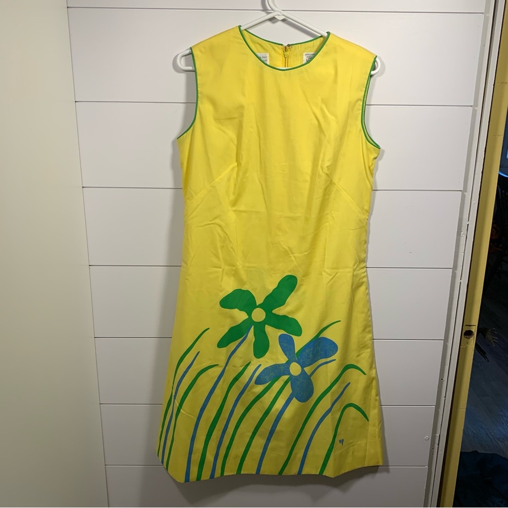 Vintage Vested Gentress Shift Dress Women Sz 12 Yellow 1960’s‎ Floral Retro Mod